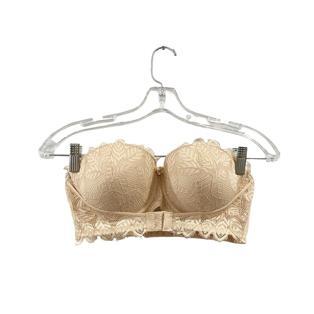 NWT Beige Lace Strapless Pushup Bra with back closure & Clear straps US Size 36D